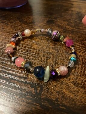 Multicolor Beaded Stretch Bracelet — Mixed Gem & Crystal Accent